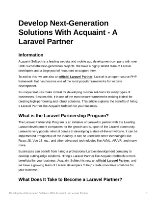 Develop Next-Generation Solutions With Acquaint - A Laravel Partner