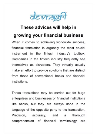 These advices will help in growing your financial business