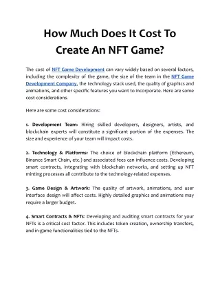 How Much Does It Cost To Create An NFT Game?