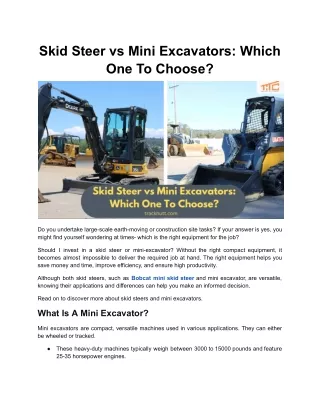 Skid Steer vs Mini Excavators: Which One To Choose?