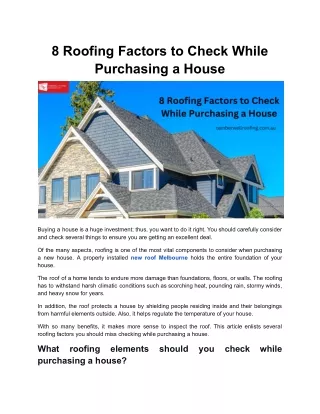 8 Roofing Factors to Check While Purchasing a House