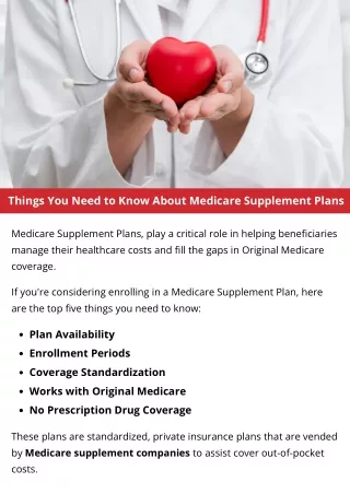 Things You Need to Know About Medicare Supplement Plans