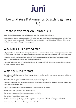 Crafting an Engaging Scratch Platformer: A Step-by-Step Guide by Juni Learning