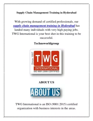 Supply Chain Management Training in Hyderabad, technoworldgroup.com