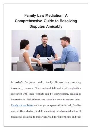 Family Law Mediation A Comprehensive Guide to Resolving Disputes Amicably