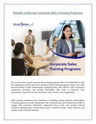 Benefits of Having Corporate Sales Training Programs