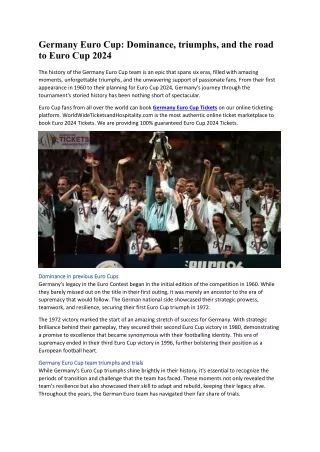Germany Euro Cup: Dominance, triumphs, and the road to Euro Cup 2024