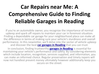 Car Repairs near Me: A Comprehensive Guide to Finding Reliable Garages in Readin