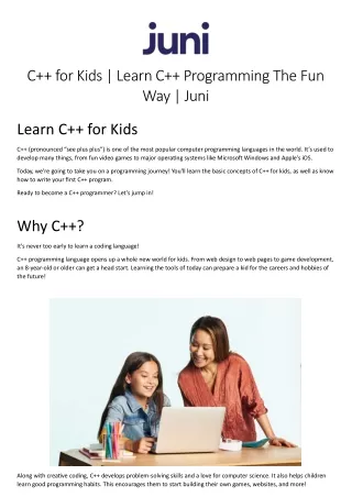 C   for Kids: A Guide by Juni Learning for Building Fun and Exciting Coding Proj