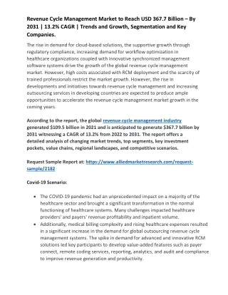 Revenue Cycle Management Market to Reach USD 367.7 Billion – By 2031 |13.2% CAGR