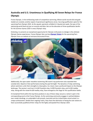 Australia and U.S. Unanimous in Qualifying All Seven Relays for France Olympic