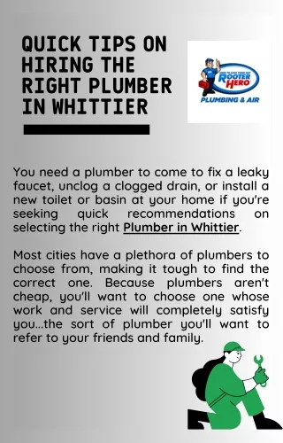 Quick Tips on Hiring the Right Plumber in Whittier -  Rooter Hero Plumbing & Air