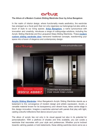 The Allure of a Modern Custom Sliding Wardrobe Door by Artuz Bangalore