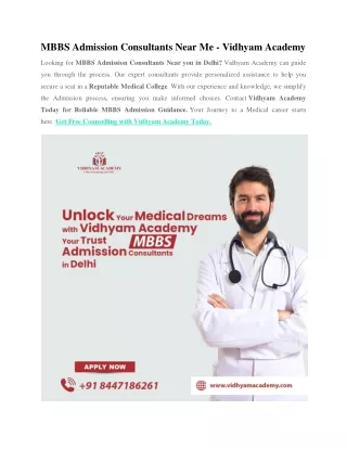 MBBS Admission Consultants Near Me - Vidhyam Academy