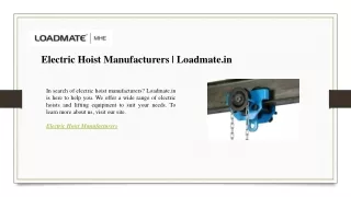 Electric Hoist Manufacturers  Loadmate.in