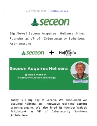 Seceon Acquires Helixera, Hires Founder as VP of Cybersecurity Solutions Architecture