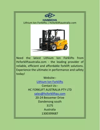 Lithium Ion Forklifts  Hcforkliftaustralia