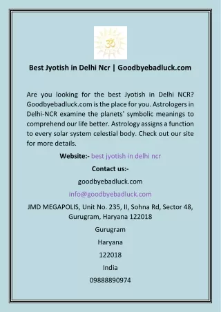 Best Jyotish in Delhi Ncr  Goodbyebadluck