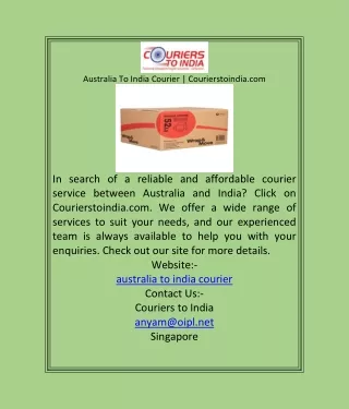 Australia To India Courier  Courierstoindia