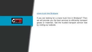 Crane Truck Hire in Brisbane Otmtransport.com.au