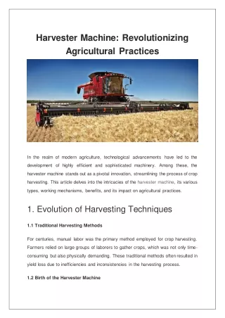 Harvester Machine Revolutionizing Agricultural Practices