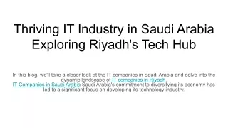 Thriving IT Industry in Saudi Arabia Exploring Riyadh's Tech Hub