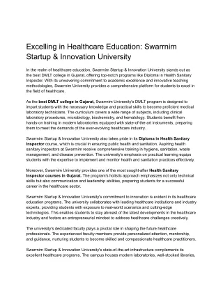 Excelling in Healthcare Education: Swarrnim Startup & Innovation University