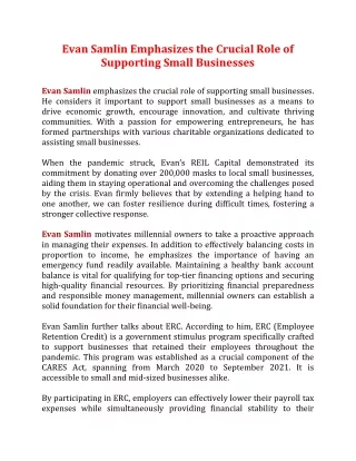 Evan Samlin Emphasizes the Crucial Role of Supporting Small Businesses
