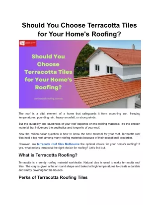 Should You Choose Terracotta Tiles for Your Home's Roofing?