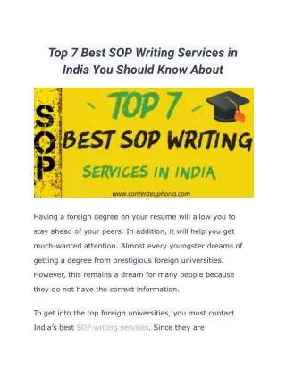 Top 7 Best SOP Writing Services in India You Should Know About