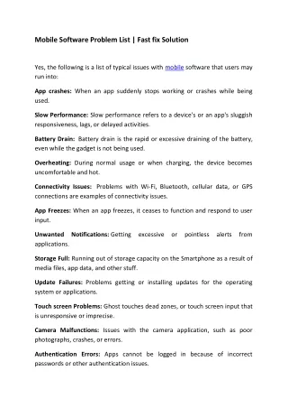 Mobile Software Problem List