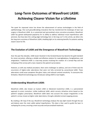 Long-Term Outcomes of Wavefront LASIK Achieving Clearer Vision for a Lifetime