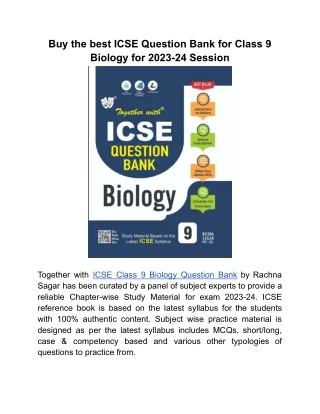 ICSE Question Bank for Class 9 Biology for 2023-24 Exams