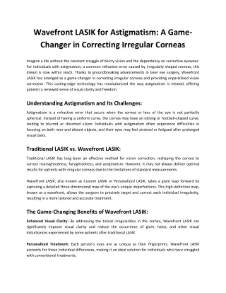 Wavefront LASIK for Astigmatism A Game-Changer in Correcting Irregular Corneas