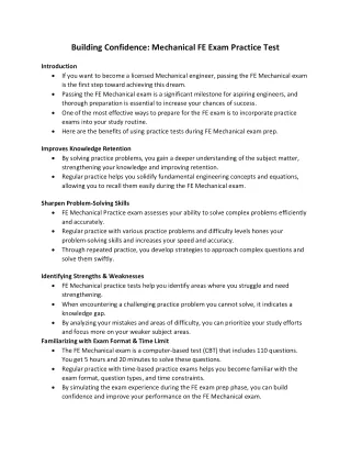 Building Confidence Mechanical FE Exam Practice Test