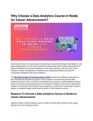 Why Choose a Data Analytics Course in Noida for Career Advancement