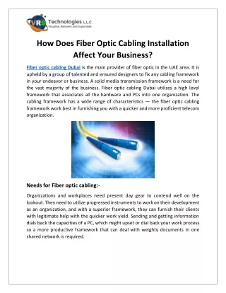 How Does Fiber Optic Cabling Installation Affect Your Business?