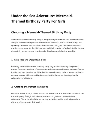 Under the Sea Adventure Mermaid-Themed Birthday Party For Gi