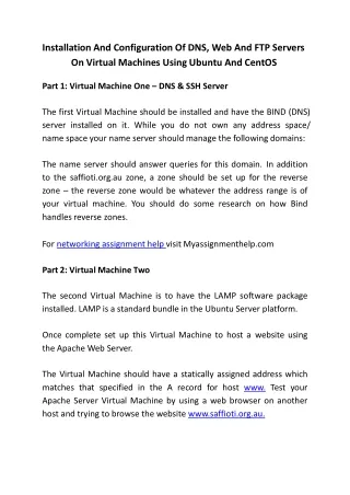 Installation And Configuration Of DNS, Web And FTP Servers On Virtual Machines Using Ubuntu And CentOS