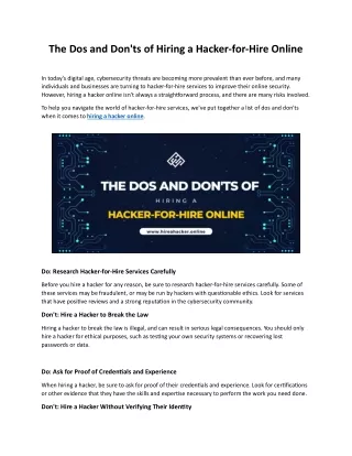 The Dos and Don'ts of Hiring a Hacker-for-Hire Online