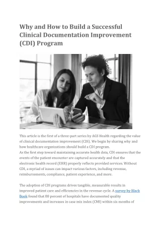 Why and How to Build a Successful Clinical Documentation Improvement (CDI) Program