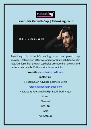 Laser Hair Growth Cap  Relooking.co.in