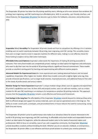 Snapmaker 3D Printer Price Unleashing Creativity Without Breaking the Bank