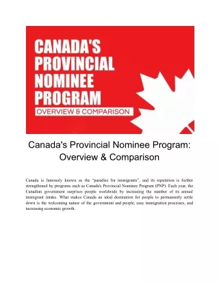 A Look at Canada's Provincial Nominee Program: Overview and Comparison