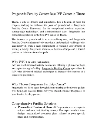 Progenesis Fertility Center - Best IVF Center in Thane