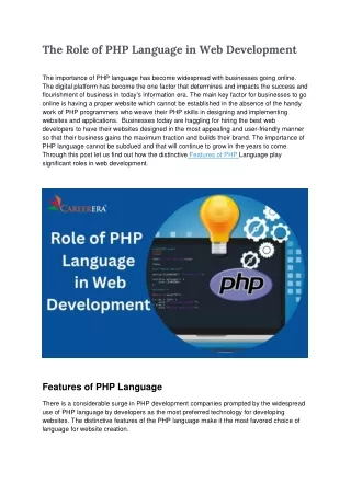 Role of PHP Language