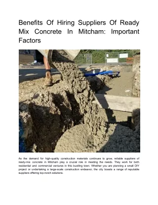 Benefits of Hiring Suppliers of Ready Mix Concrete in Mitcham_ Important Factors.docx