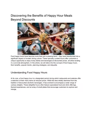 Discovering The Benefits Of Happy Hour Meals Beyond Discounts