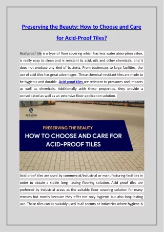 Preserving the Beauty: How to Choose and Care for Acid-Proof Tiles?