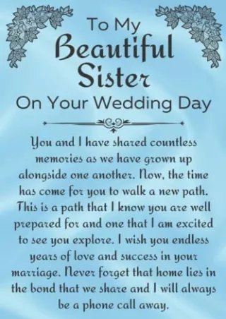 [PDF READ ONLINE] To My Beautiful Sister on Your Wedding Day Notebook: Gift for Sister Getting